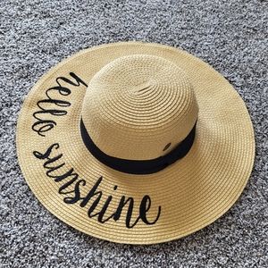 Hello Sunshine Embroidered Floppy Straw Beach Hat
